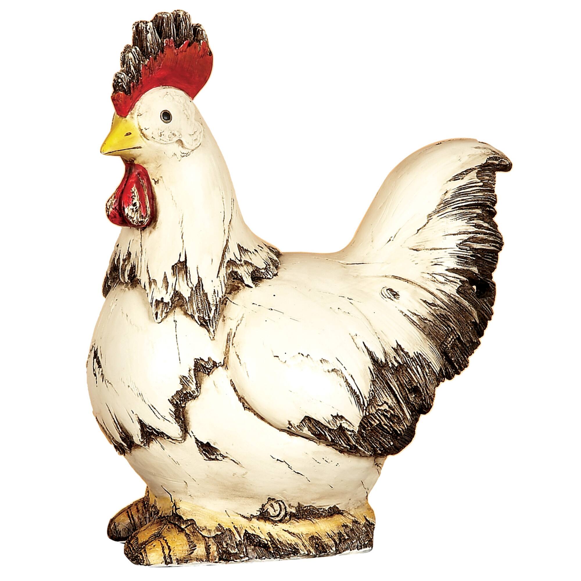 12" White Stone Rooster Garden Sculpture